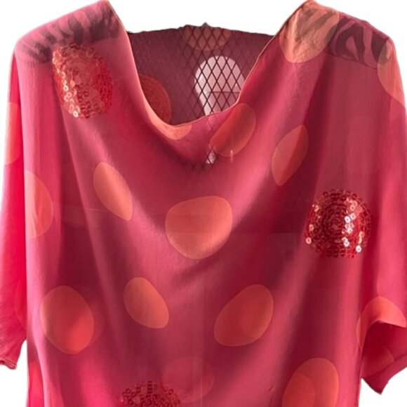 Genny Women's Pink Coral Sequin Top and Pants Set Made in Italy Designer 12 EUC - Picture 4 of 16
